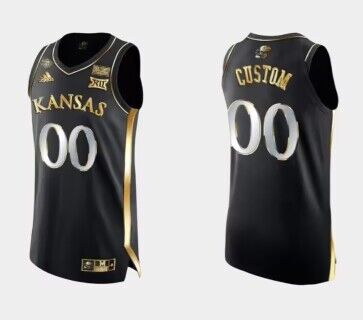 Men's Kansas Jayhawks Custom Black Gold Stitched Basketball Jersey